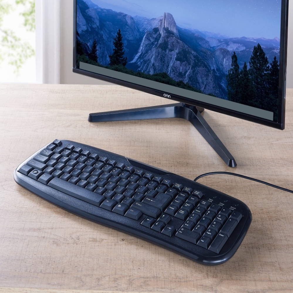 Onn USB Connect Keyboard Soft Touch Wired Color Black PC Computer Laptop Desktop